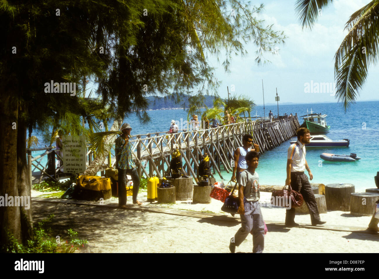 L'île de Rawa,plages bordées de palmiers, le sable blanc,la plongée,Plongée,reposant Côte Est de la Malaisie, Mer de Chine du Sud Banque D'Images