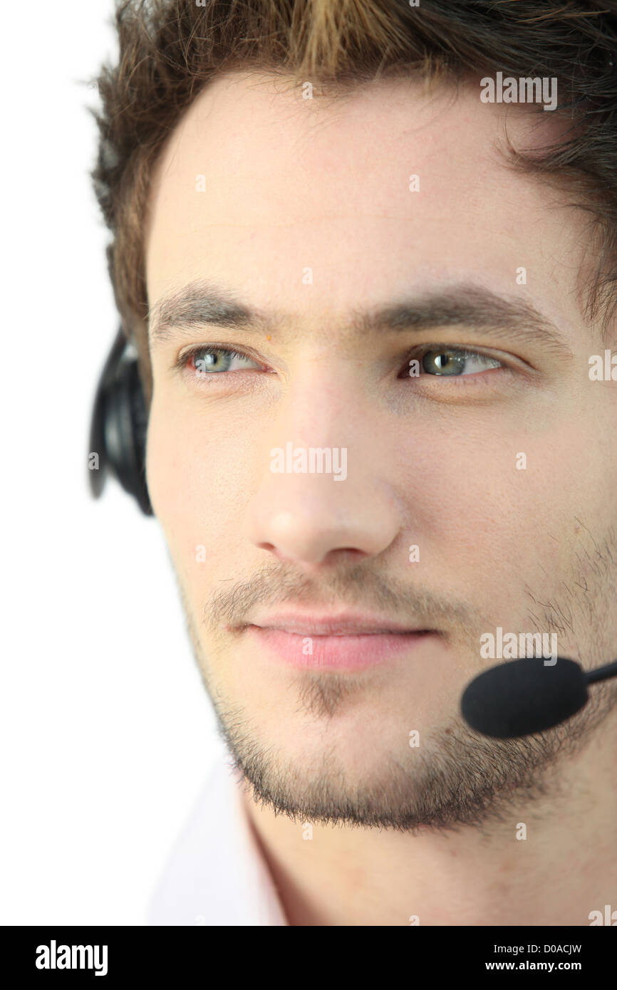 Jeune homme avec microphone Banque D'Images