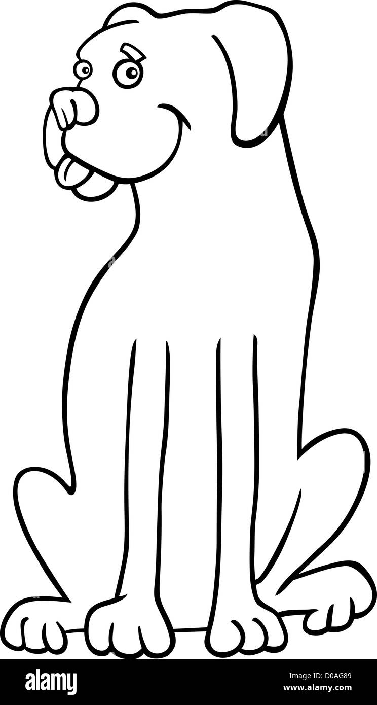 Cartoon Illustration de pure race, drôle ou Boxer Chien Bulldog pour Coloring Book Banque D'Images