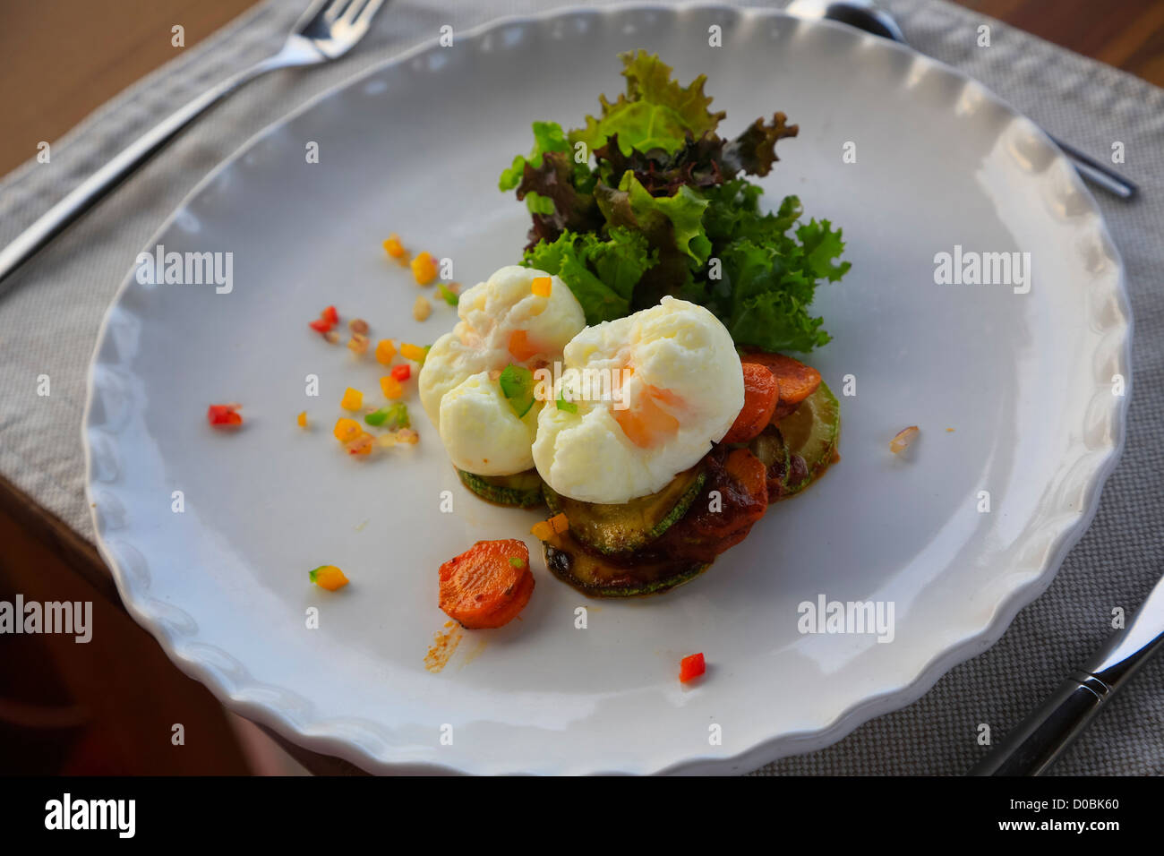 Les oeufs pochés, l'Hotelito Desconocido Sanctuary Reserve & Spa, Jalisco, Mexique Banque D'Images