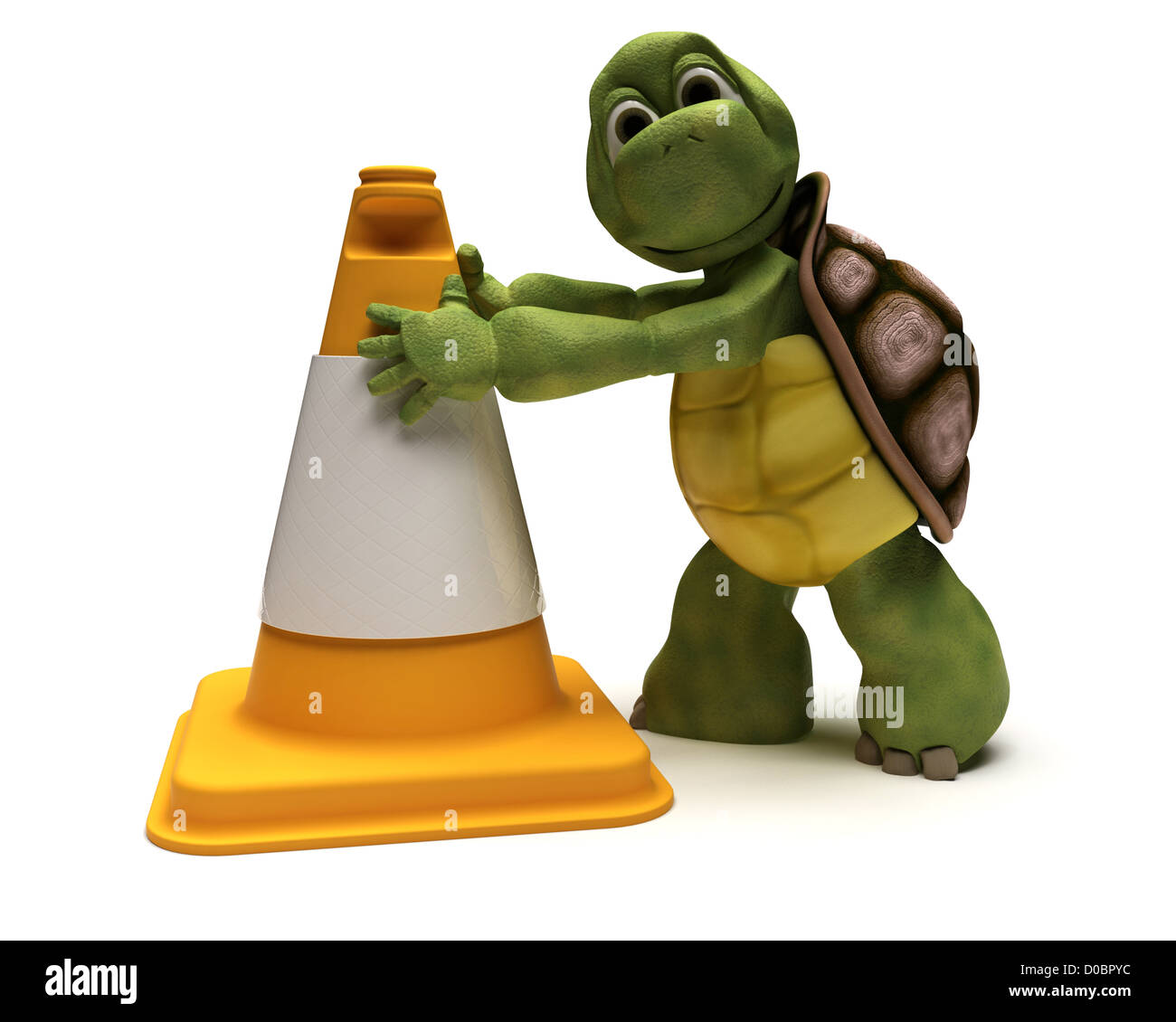 Le Rendu 3D o une tortue avec prudence cone Banque D'Images