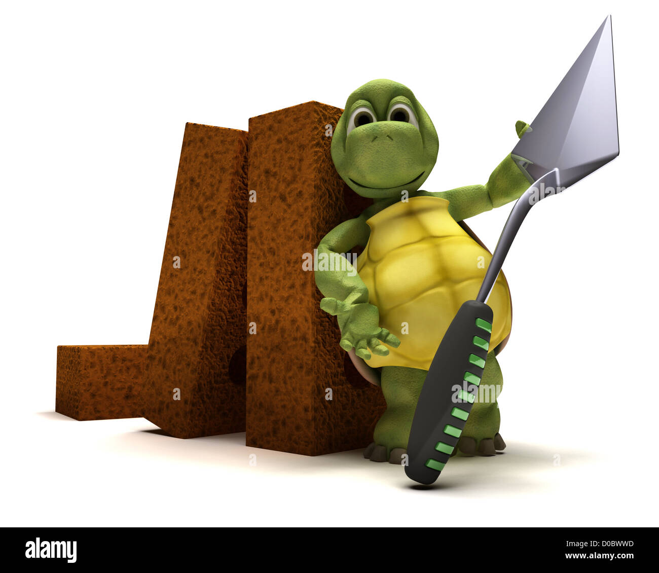 3D Render of a tortoise avec brique et truelle Banque D'Images