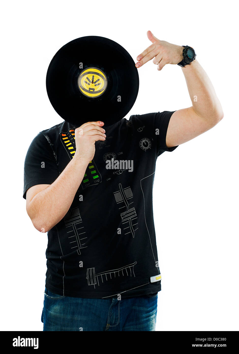 Jeune homme disque musical sound dj Banque D'Images