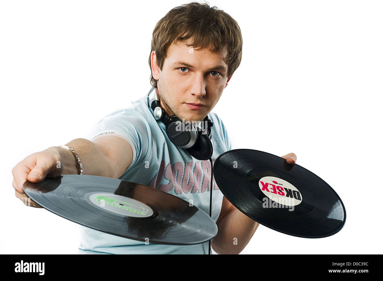 Jeune homme disque musical sound dj Banque D'Images