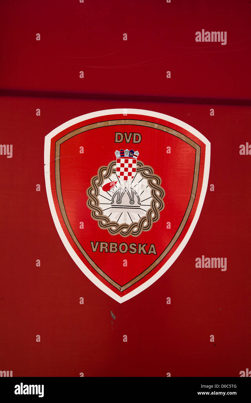 Vrboska Pompiers signe sur camion à incendie Banque D'Images