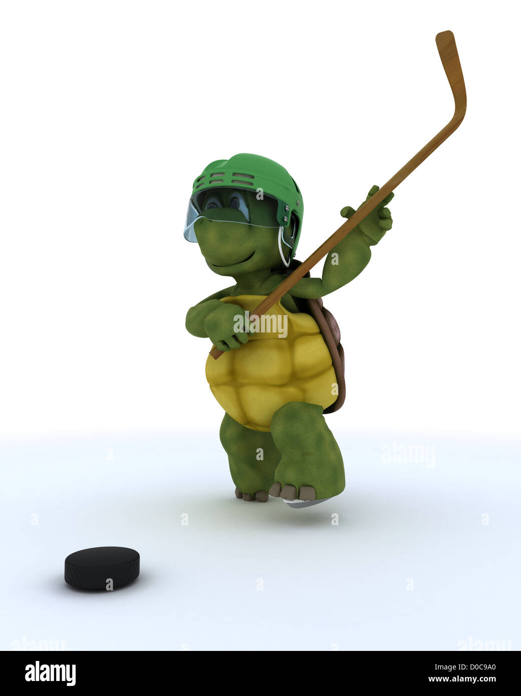 3D render of a tortoise playing ice hockey Banque D'Images