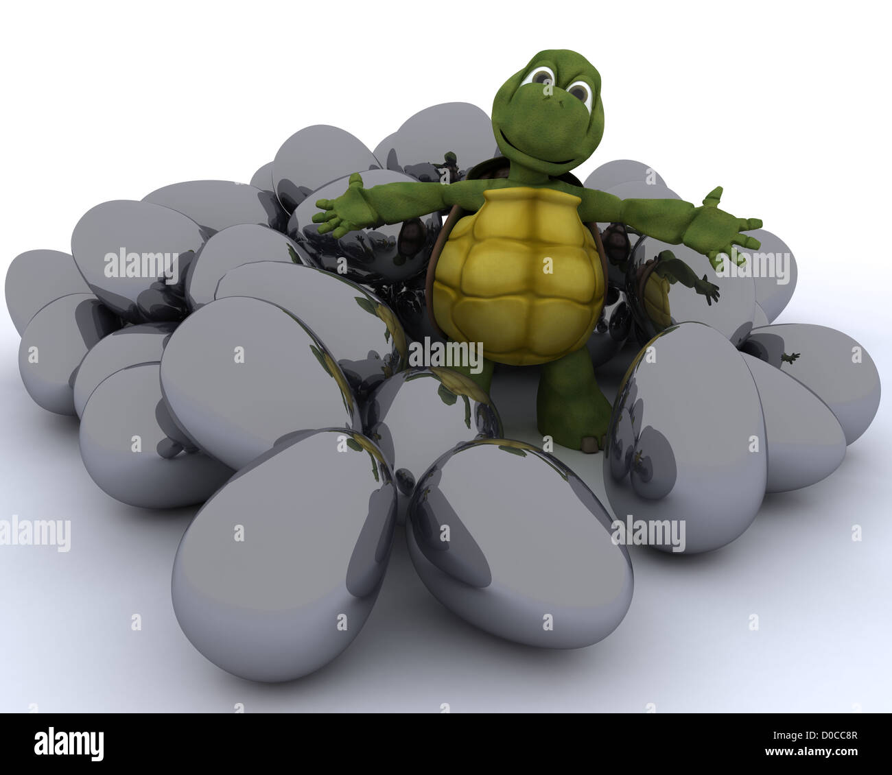 3D render of une tortue avec des oeufs de pâques Banque D'Images