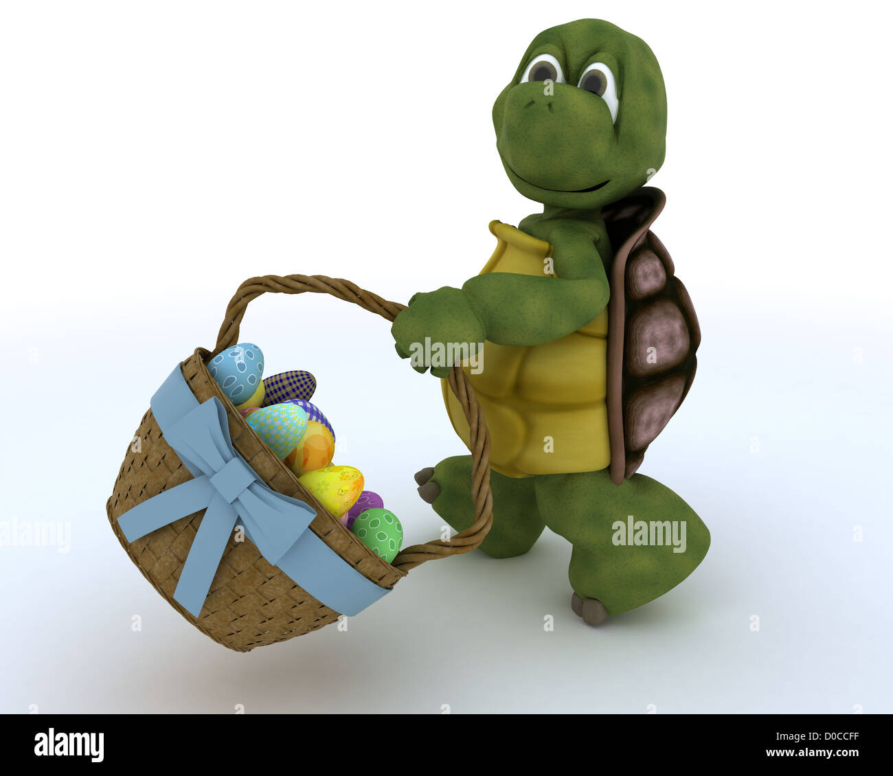 3D render of a tortoise avec panier d'oeufs de pâques Banque D'Images