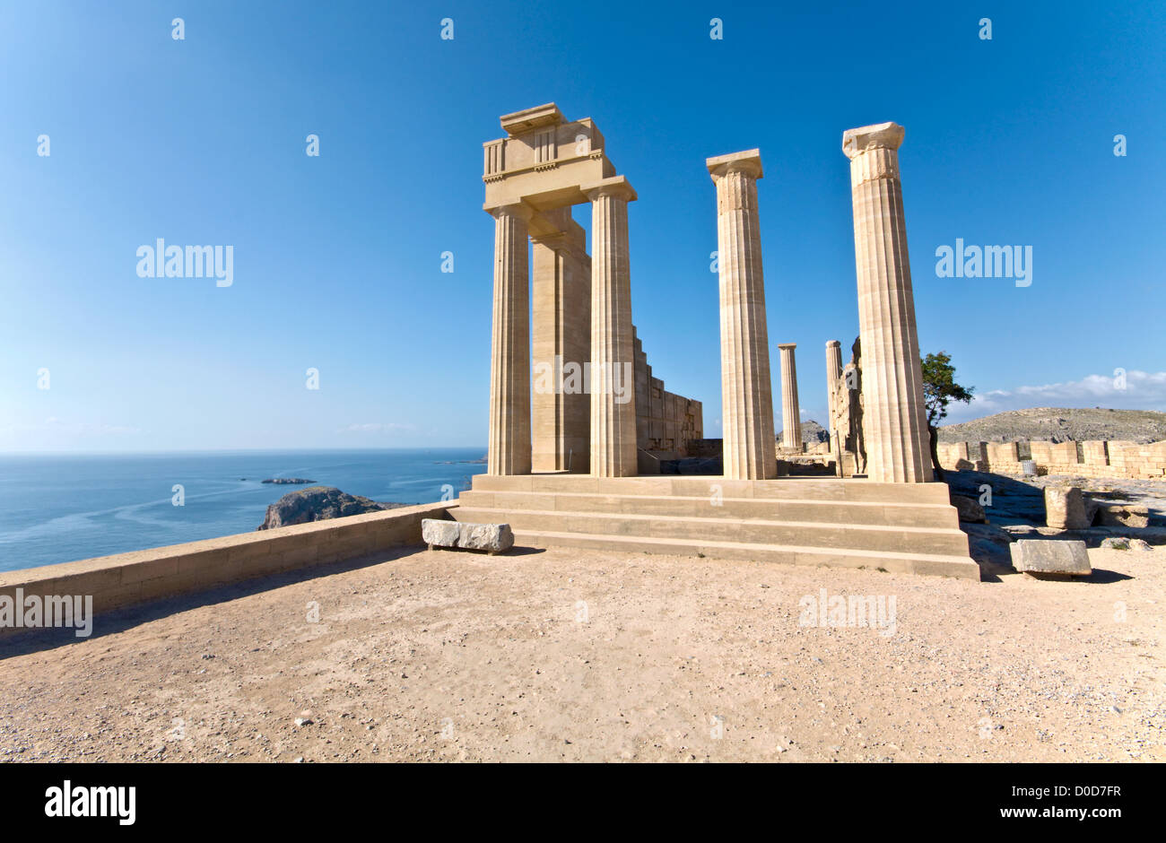 Ancien Temple d'Apollon à Lindos, Rhodes island, Grèce Banque D'Images