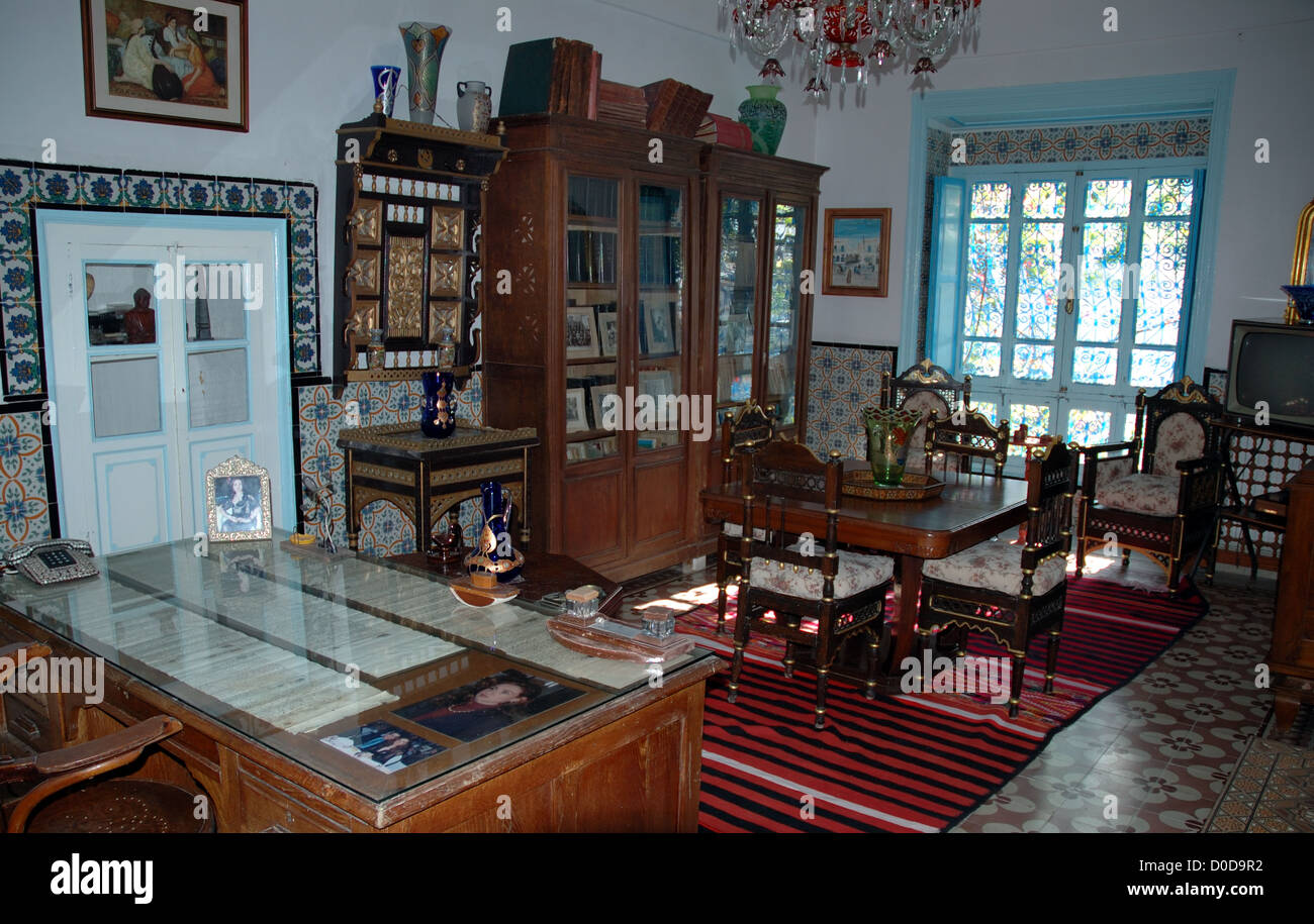 Un intérieur de la Dar El Annabi, 18e siècle Maison Tunisienne, Sidi Bou Saïd, Tunisie. Banque D'Images