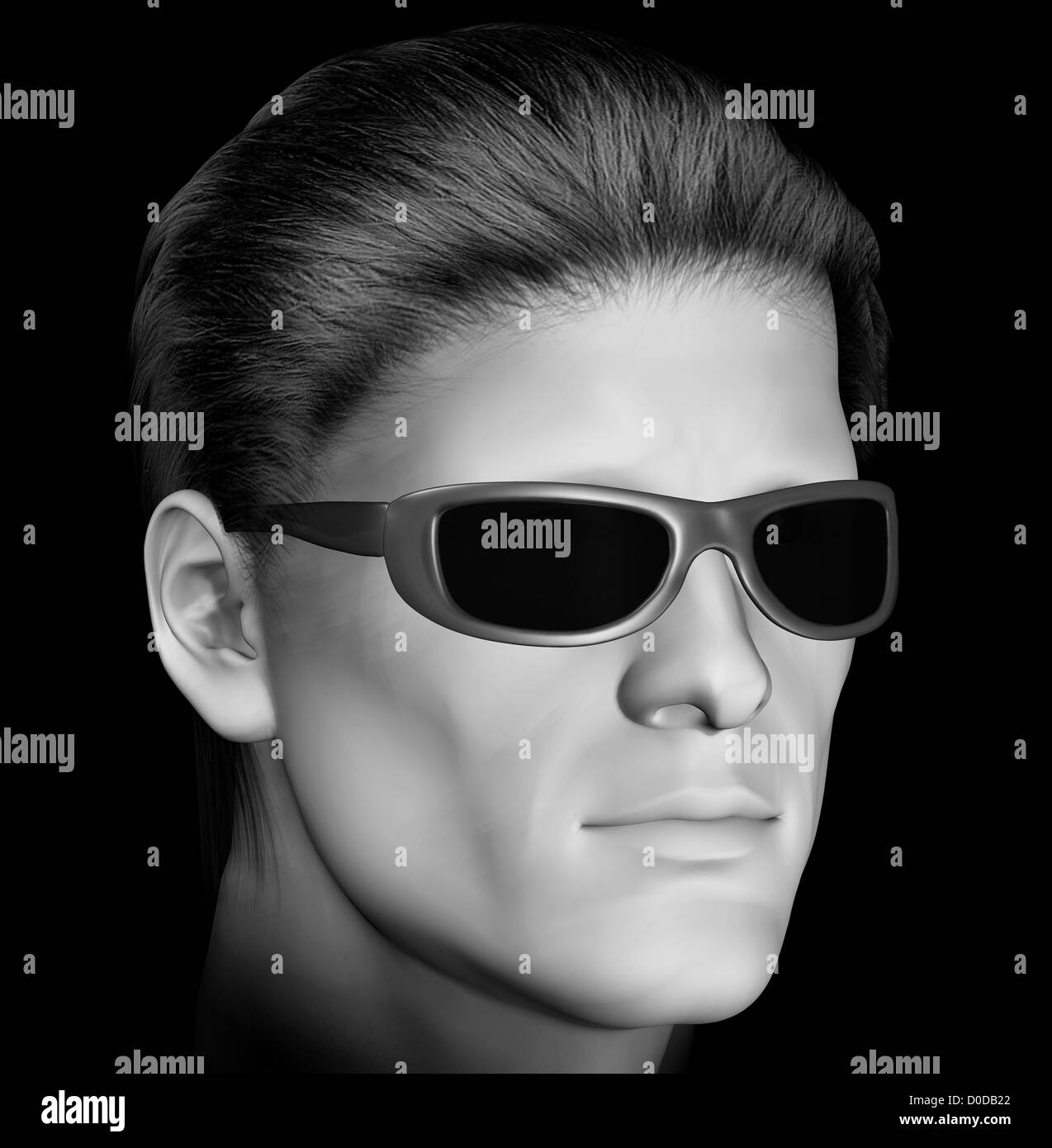 L'homme avec des lunettes 3d illustration. Noir et blanc. Banque D'Images