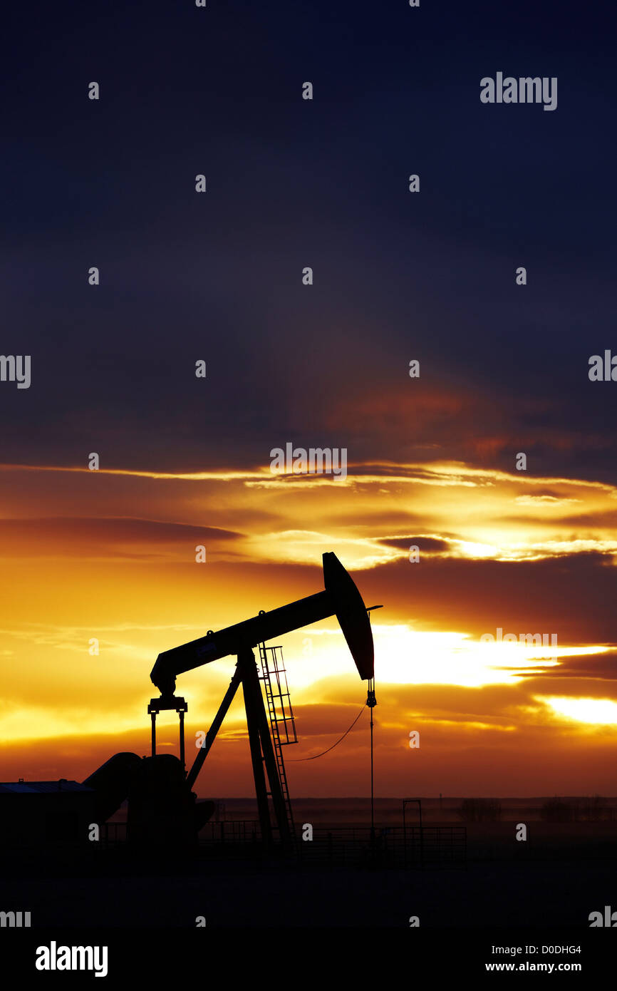 Silhouette d'une pompe de puits de pétrole, jack Colorado Banque D'Images