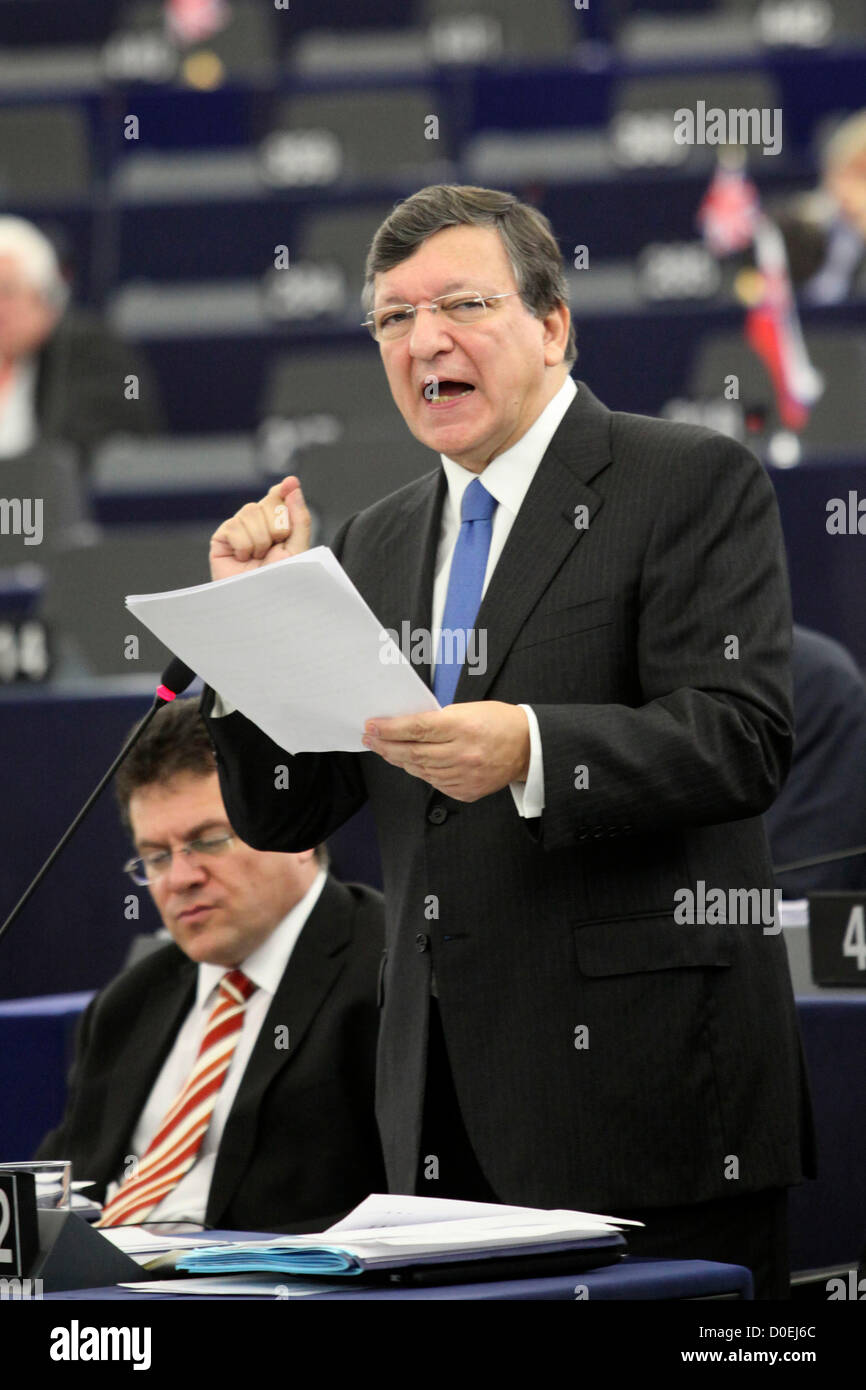 Emmanuel Barroso au Parlement européen Banque D'Images