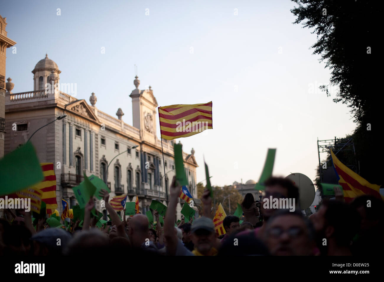 Drapeau Catalan pendant 11 septembre démonstration indépendantiste à Barcelone Banque D'Images