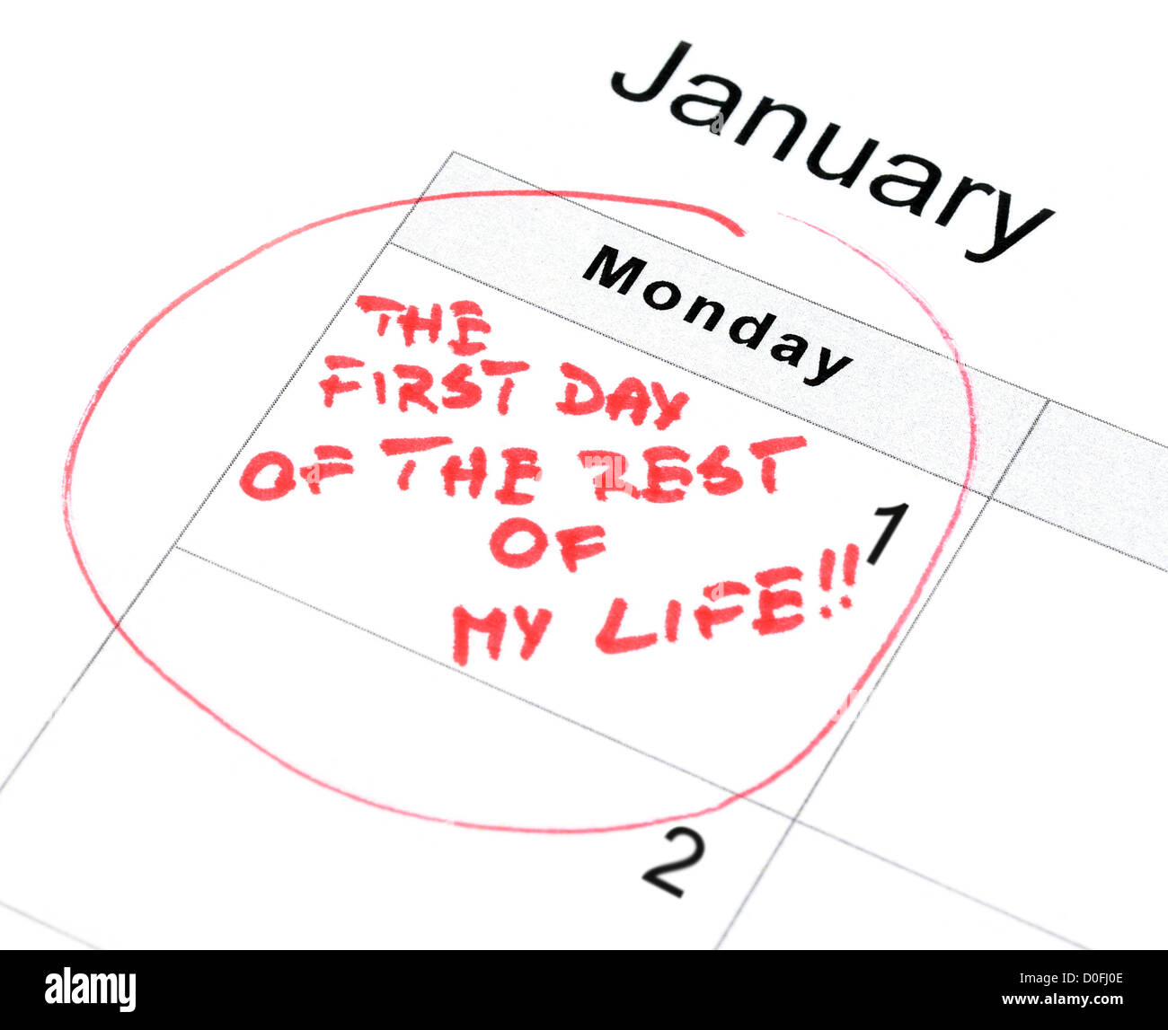 Résolution du Nouvel An pour une vie nouvelle vie marquée sur le calendrier Banque D'Images