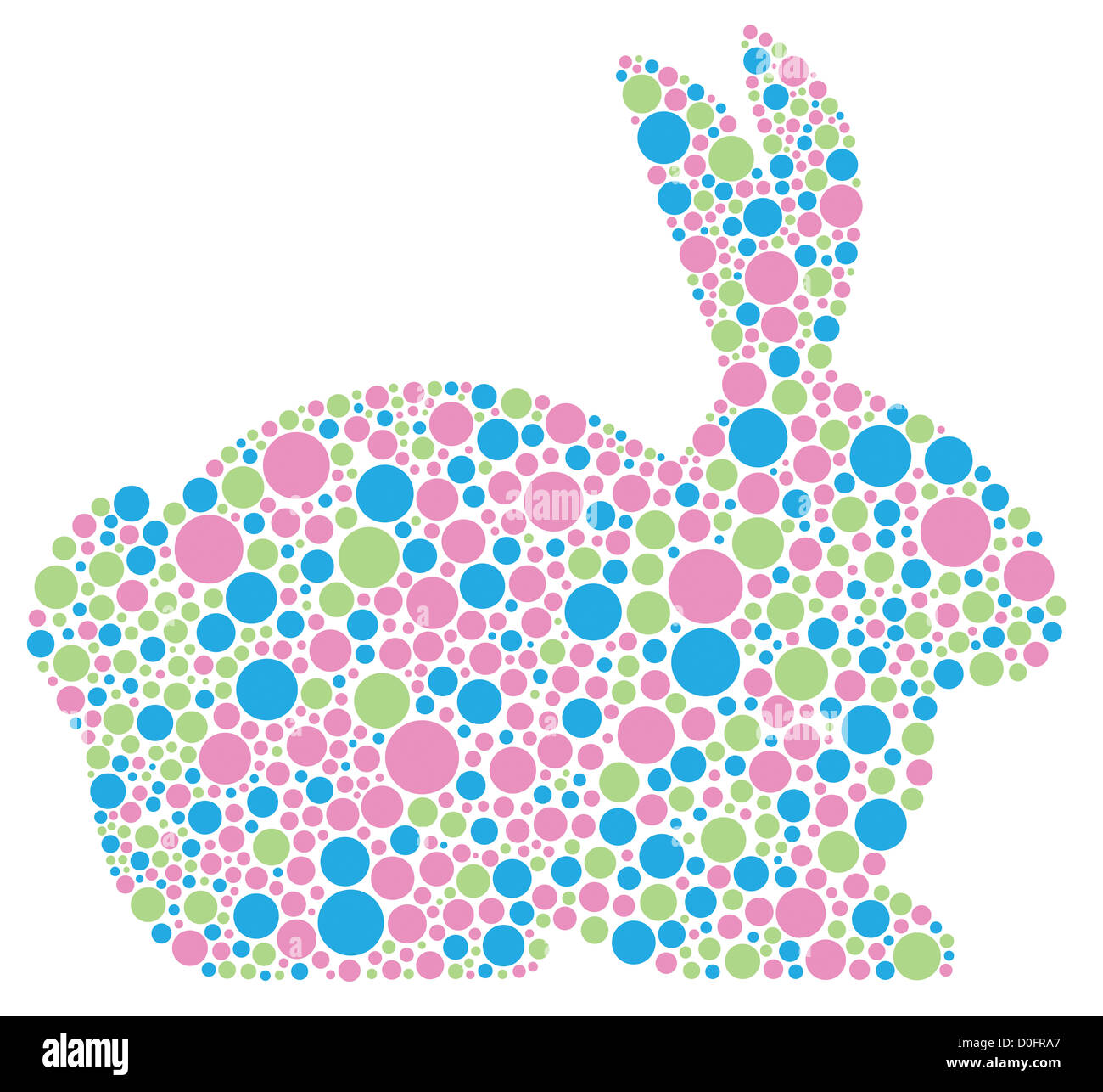 Silhouette de lapin dans des tons pastel Polka Dots illustration isolé sur fond blanc Banque D'Images