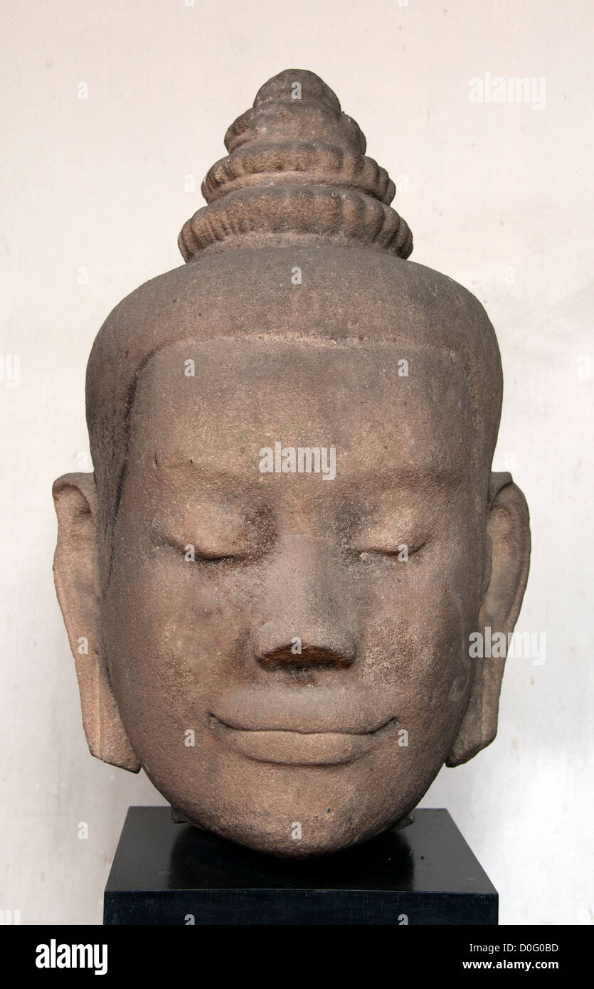 Image de Bouddha tête AD 13ème siècle art Khmer Angkor Wat Wat Phra Ram Thaïlande Bangkok Musée Banque D'Images