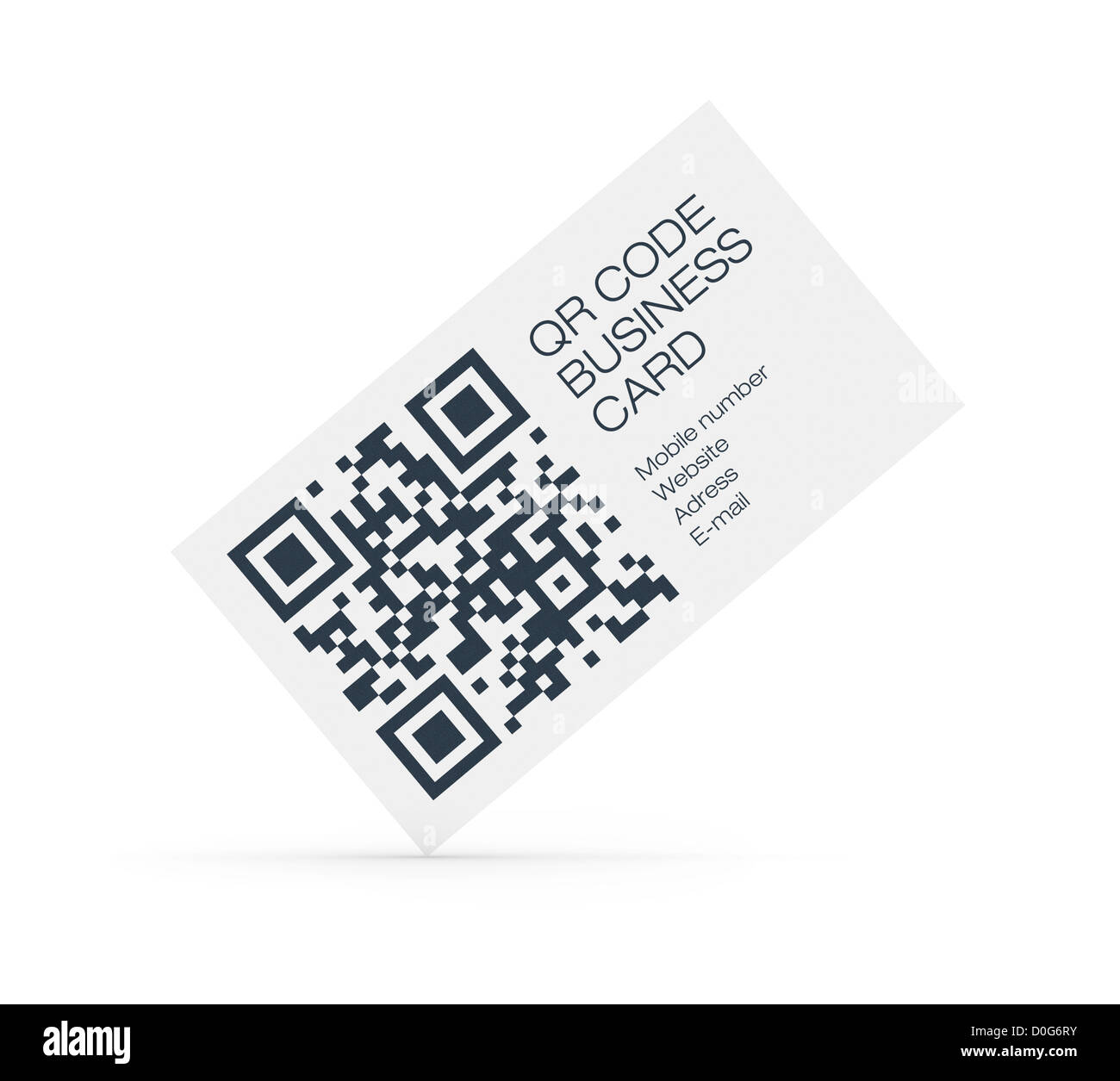 Carte de visite avec code QR information. Isolé sur blanc. Banque D'Images