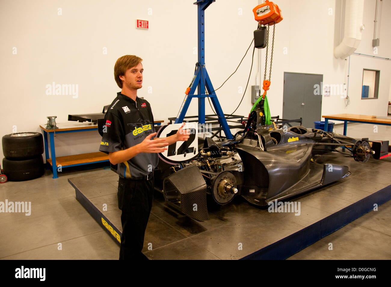 USA, Indiana, Indianapolis Motor Speedway, Indy 500 en construction à Dellara voiture voiture usine de fabrication. Banque D'Images