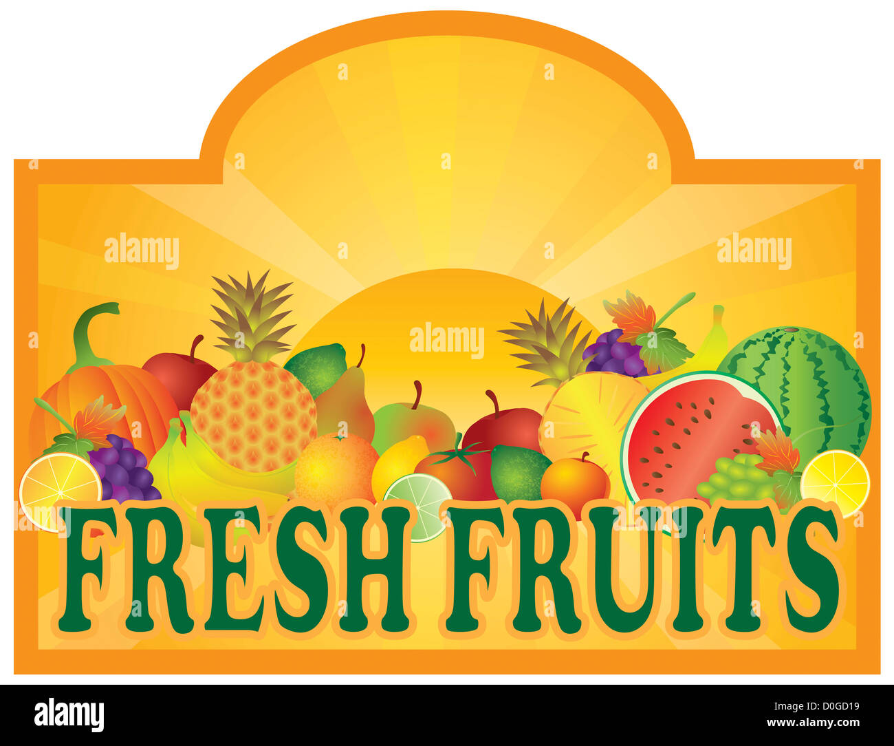 Épicerie Fruits Stand et rayons de soleil avec de l'espace pour l'affichage de texte Illustration Banque D'Images