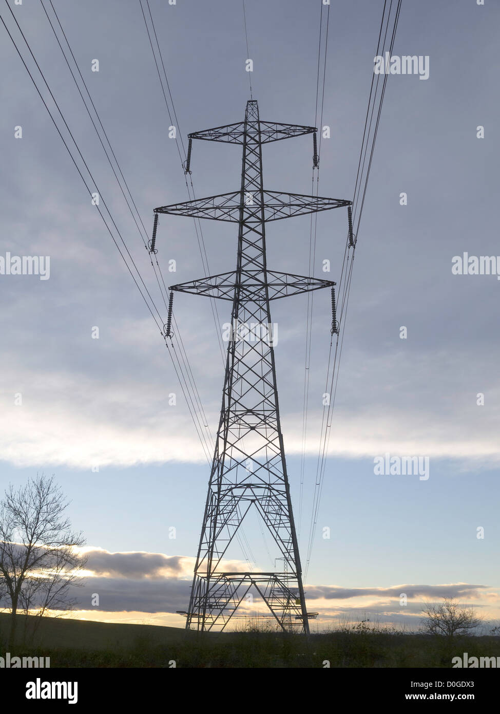 Une tour de transmission de puissance électrique ou pylône National Grid type L2 circuit Twin Tower avec conducteurs double à 275kV Banque D'Images