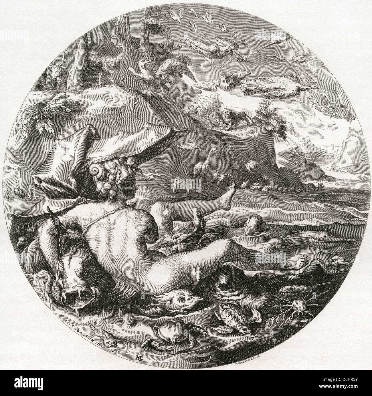Le cinquième jour, à partir de la série de la création du monde par Hendrick Goltzius. Banque D'Images