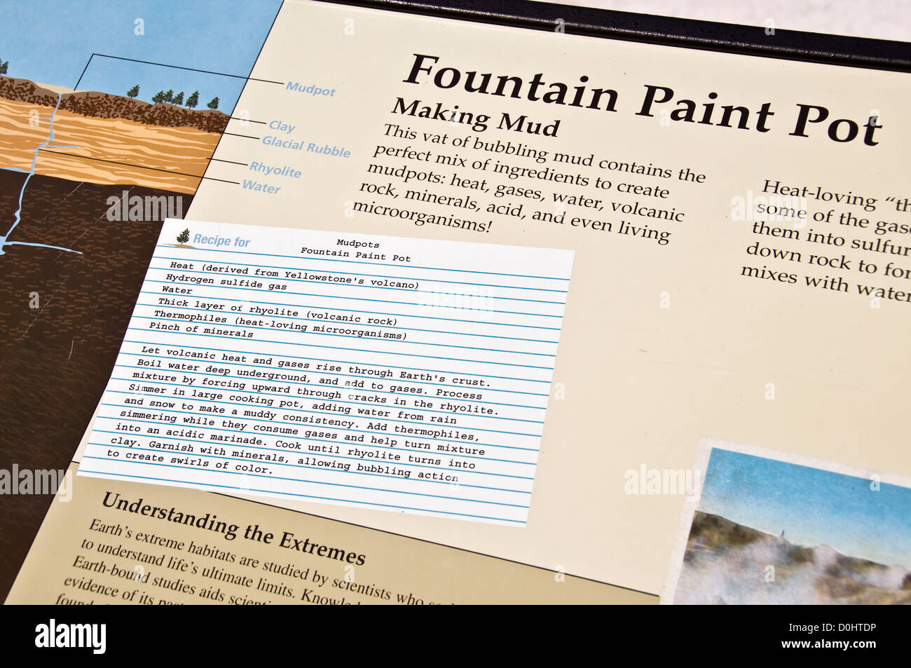 Pot de peinture fontaine Informations Inscription - Parc national de Yellowstone, Wyoming, USA Banque D'Images