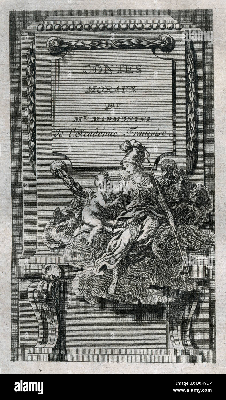 Jean François Marmontel (1723-1799). Contes moraux. Couverture du titre. Edition imprimée à Liège, 1777. Banque D'Images