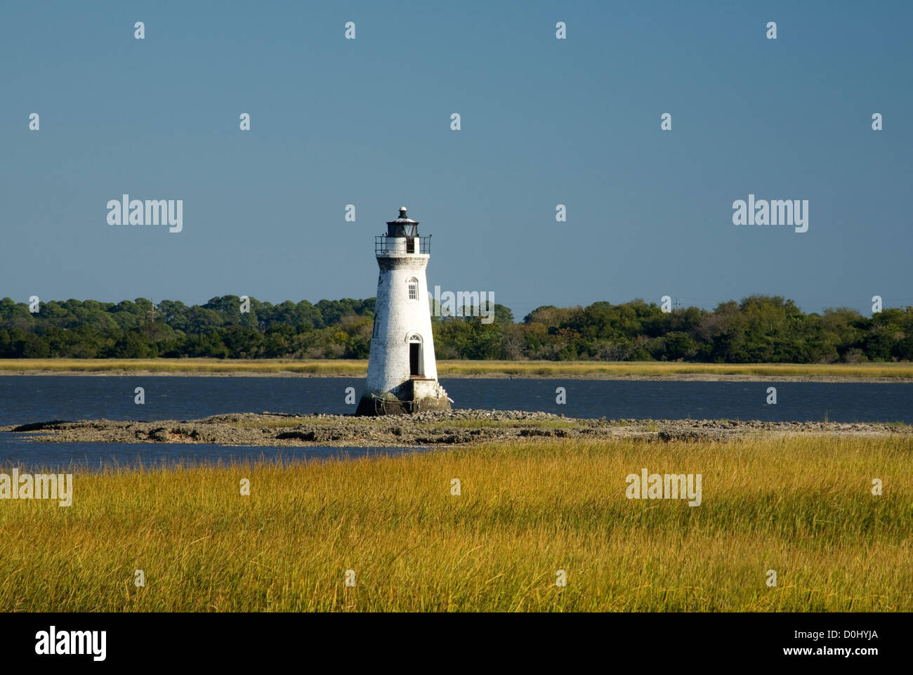 GA00064-00...GÉORGIE - Phare de Cockspur Island à l'entrée du canal du sud de la rivière Savannah. Banque D'Images