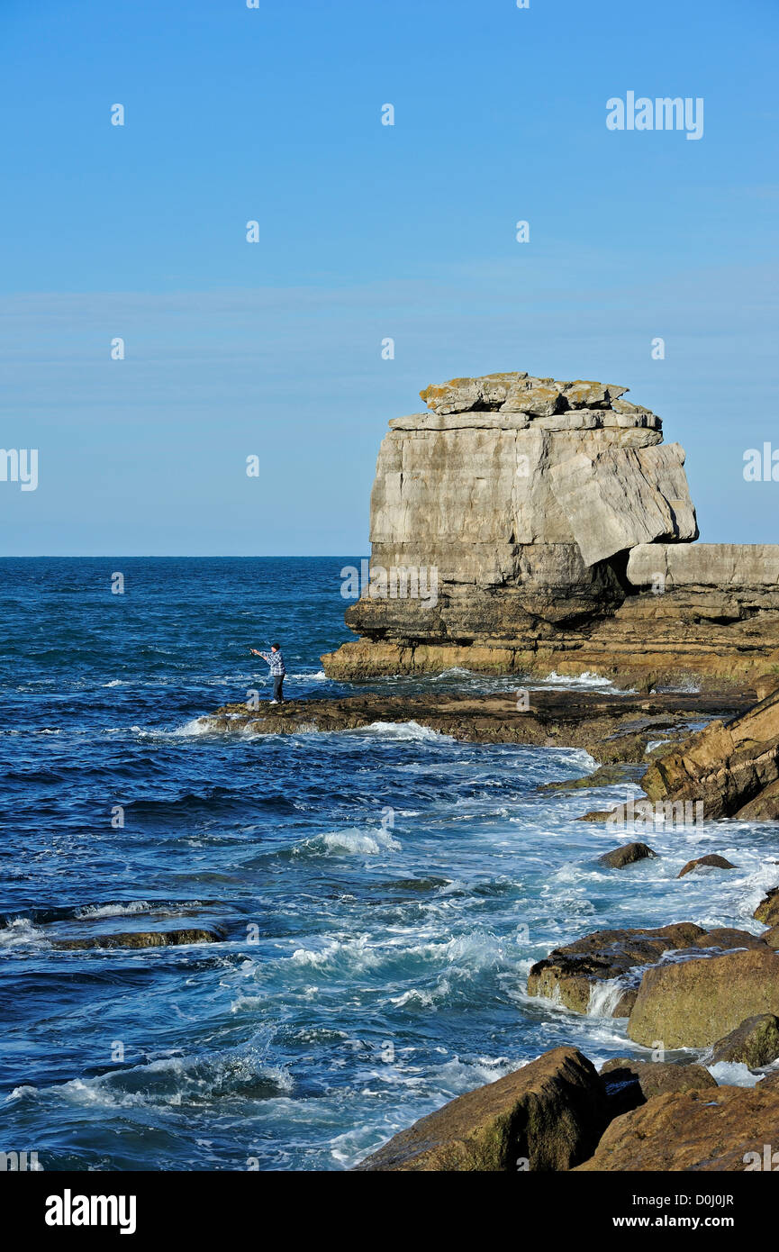 Pulpit Rock, Rock Pile artificiel sur mer à Portland Bill sur l'Île de Portland, Jurassic Coast, Dorset, England, UK Banque D'Images