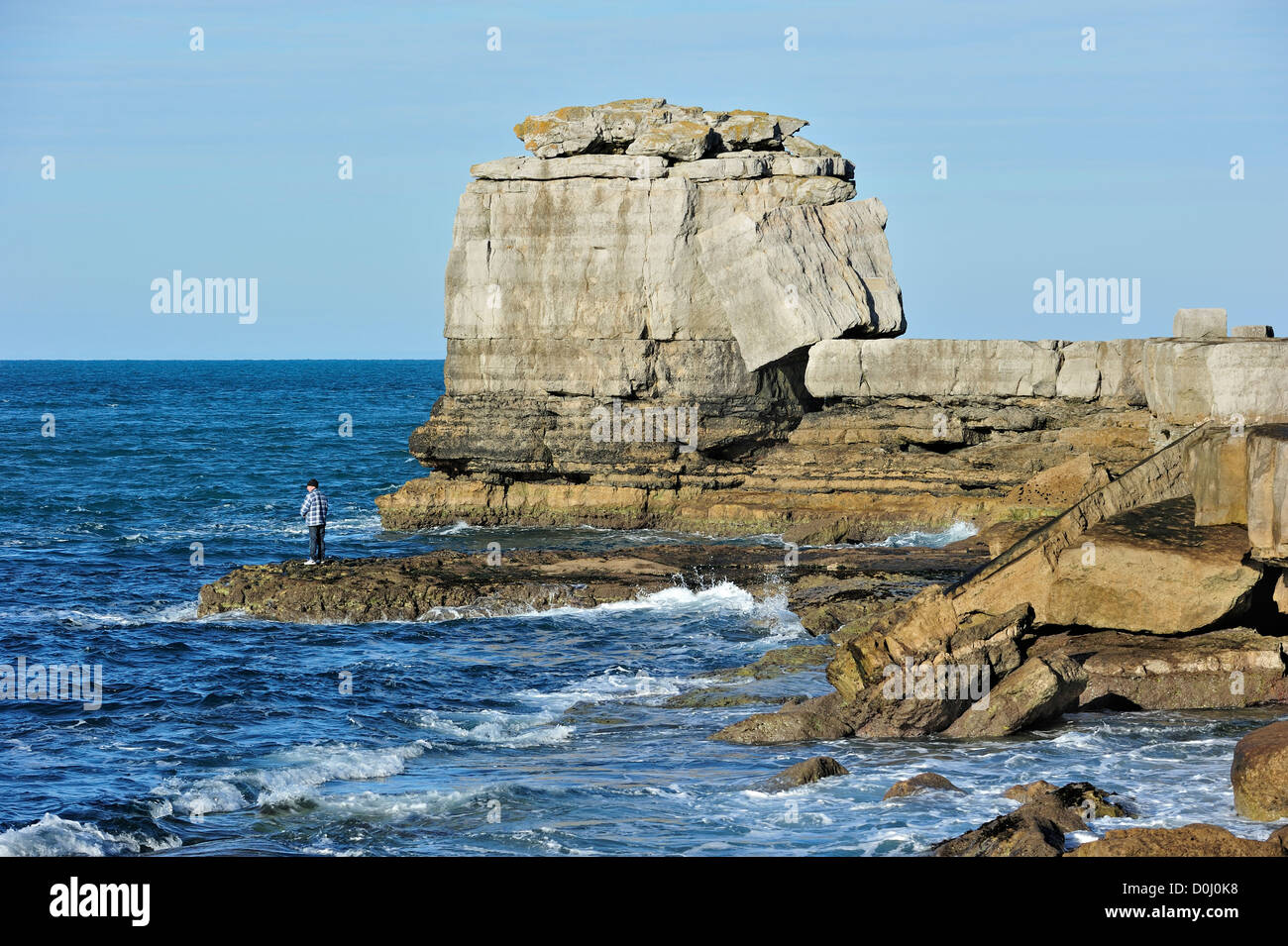 Pulpit Rock, Rock Pile artificiel sur mer à Portland Bill sur l'Île de Portland, Jurassic Coast, Dorset, England, UK Banque D'Images