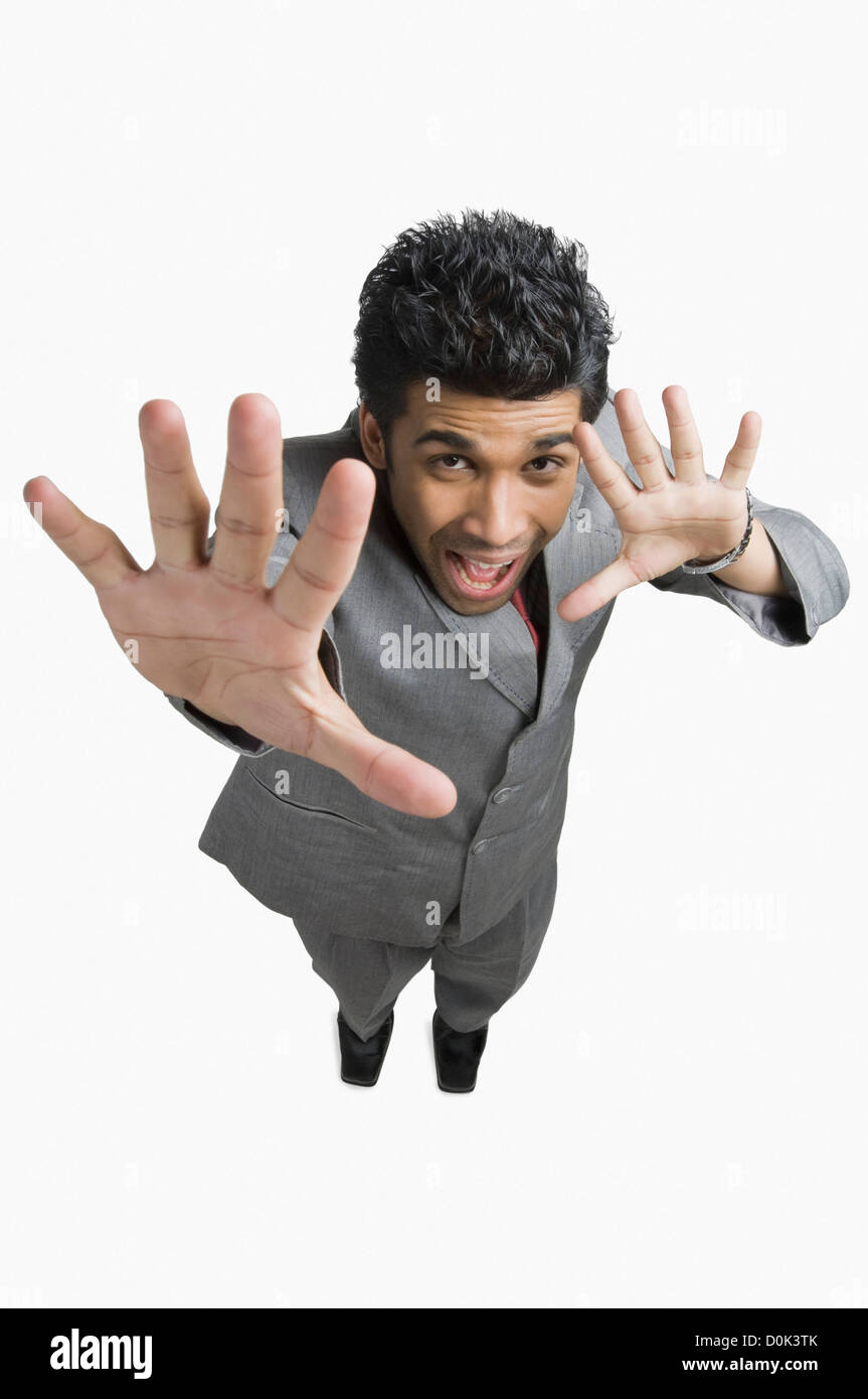 Businessman gesturing et crier Banque D'Images