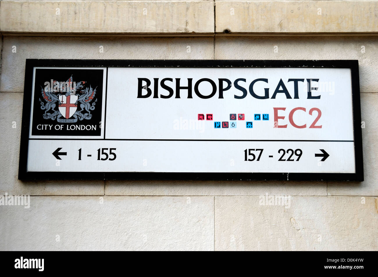 Bishopsgate EC2 Plaque de rue. Banque D'Images