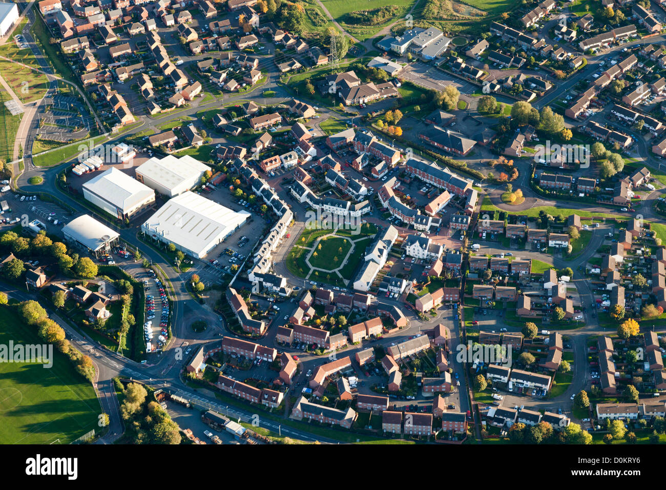 Une vue aérienne d'un logement moderne à Développement Moyen Blaisdon, Cheltenham, Gloucestershire, UK Spa Banque D'Images