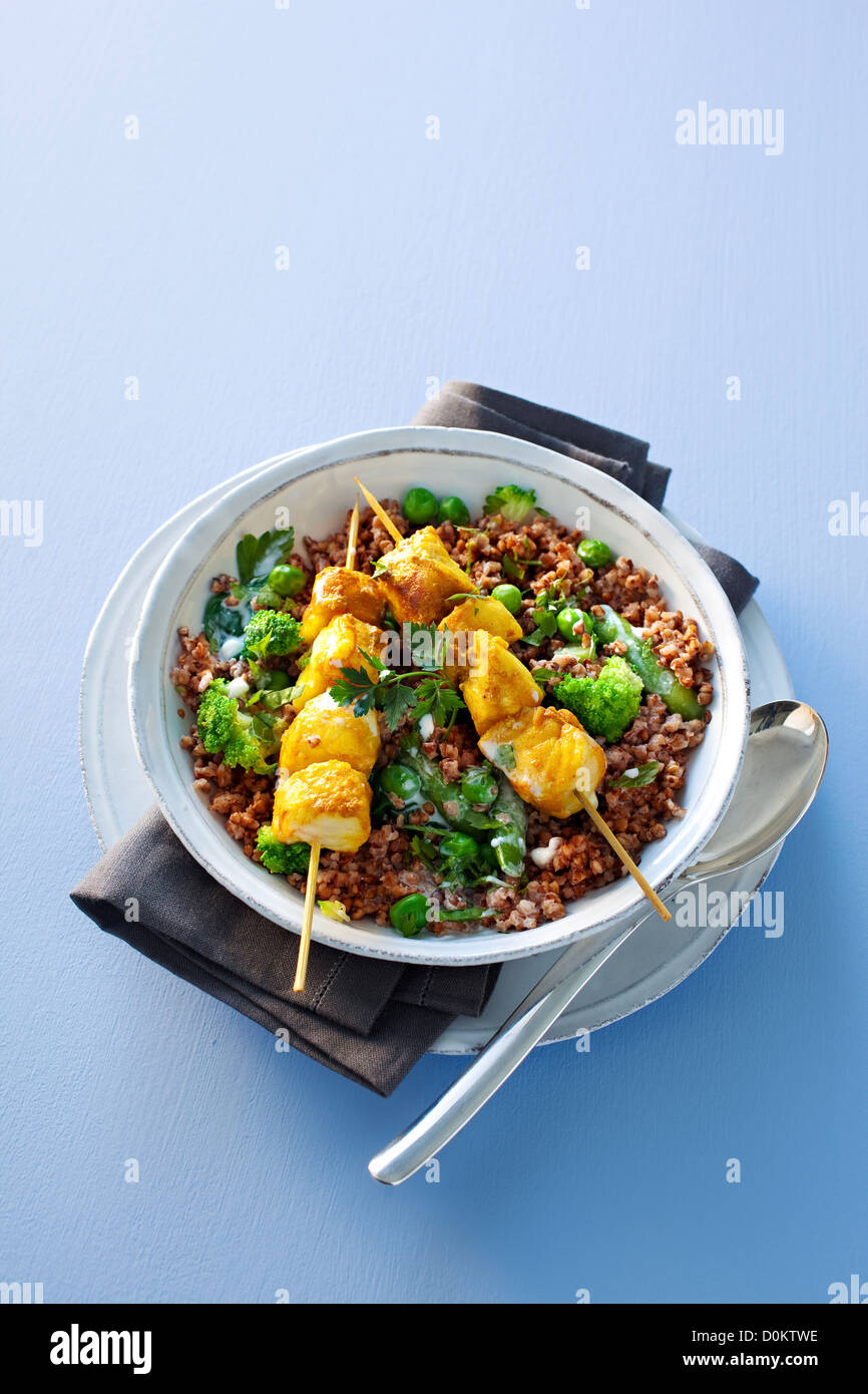 Brochettes de lotte au sarrasin Banque D'Images