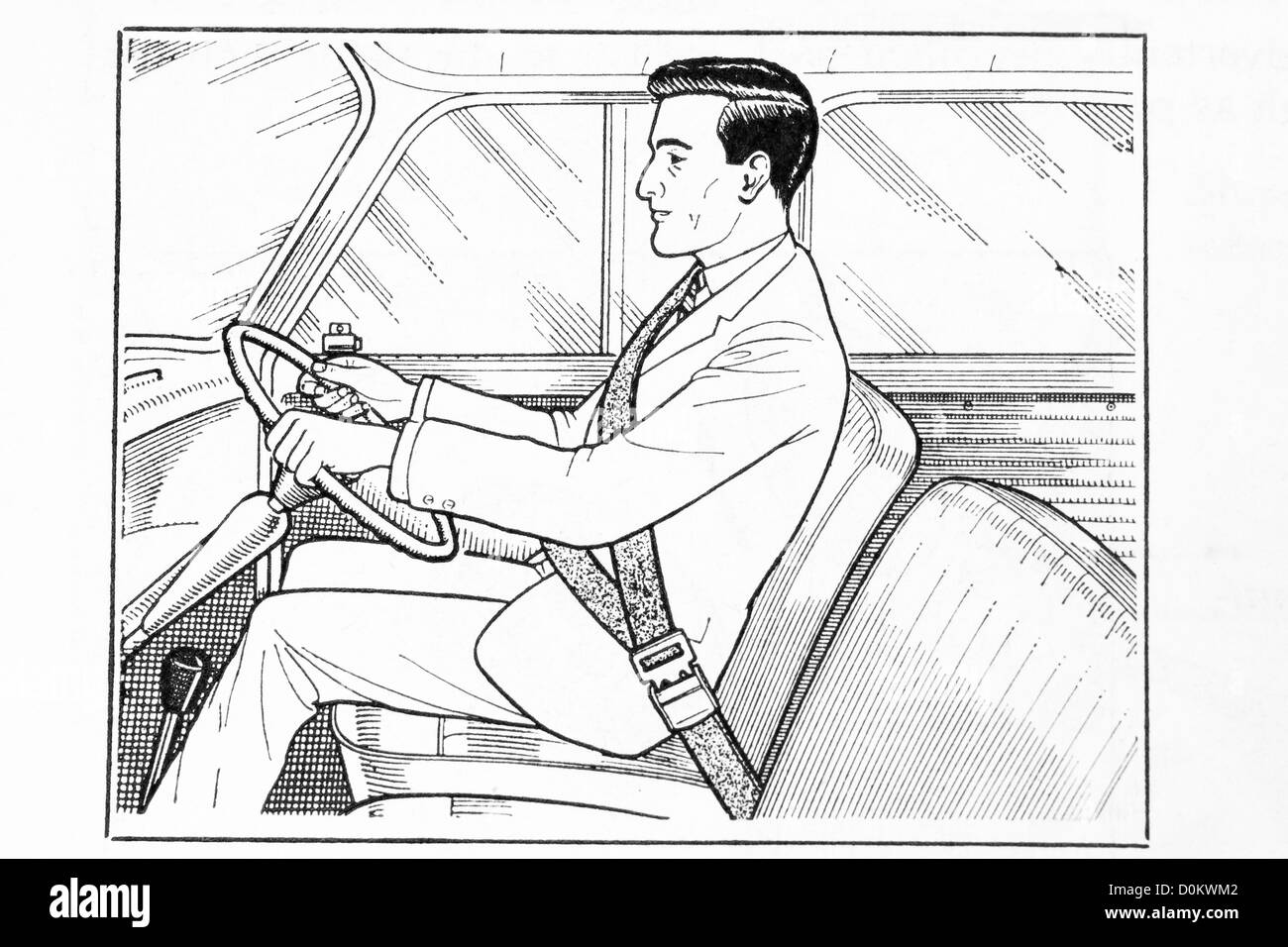 Illustration de l'art de la ligne homme assis dans une voiture portant une ceinture de sécurité Banque D'Images