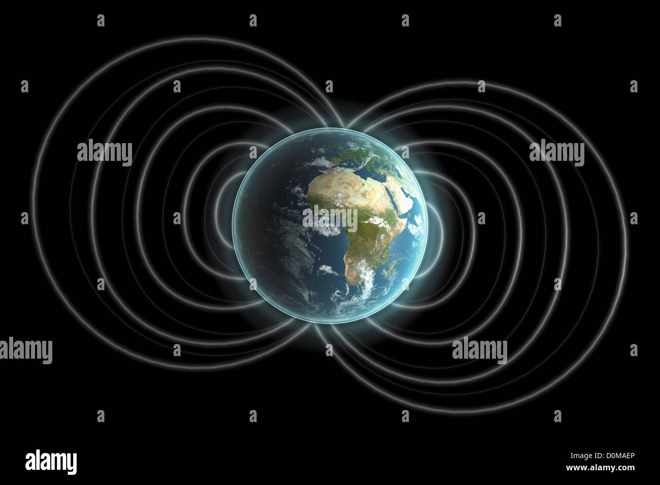 Schéma de champ magnétique de la terre. Banque D'Images