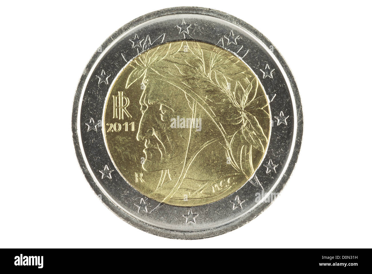 Deux euro coin isolé sur fond blanc Banque D'Images