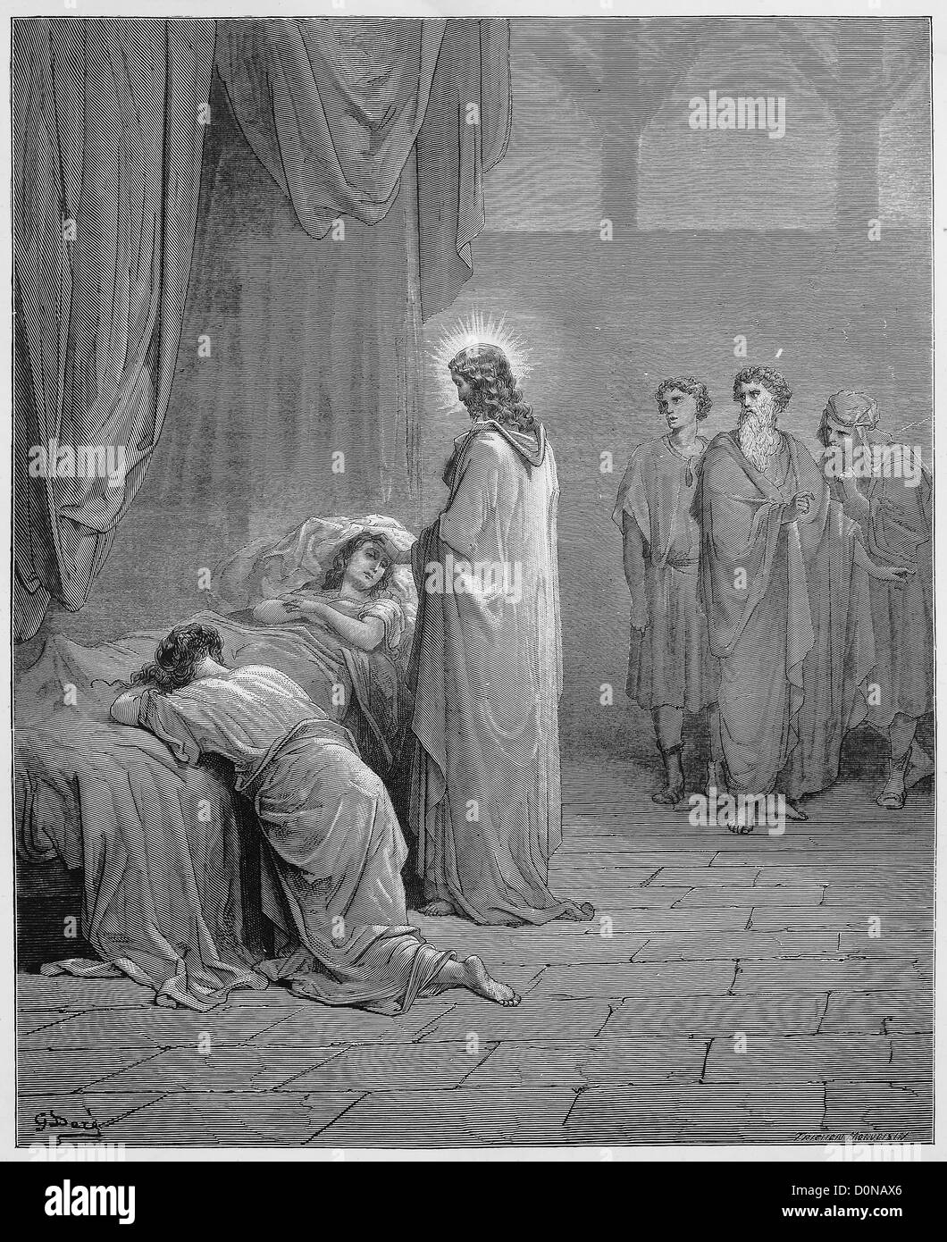 Jésus pose la fille de Jaïrus d'entre les morts Banque D'Images