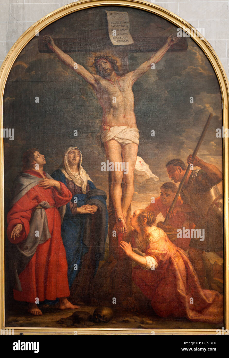 Bruxelles - le 21 juin : Crucifixion la peinture de Church of Saint John the Baptist Banque D'Images