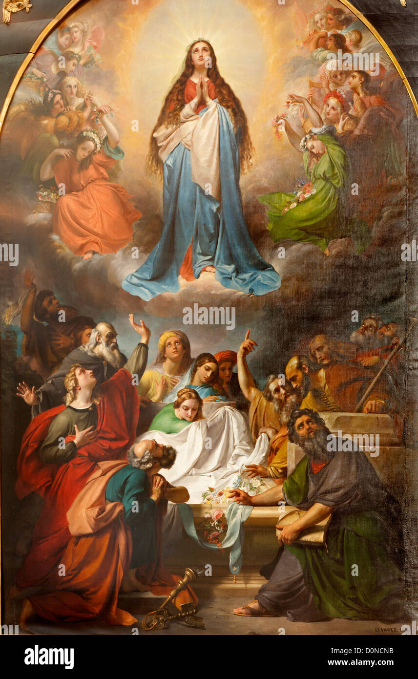 Bruxelles - Juin 22 : Peinture de nos Ladys Assomption au ciel de saint Michel et Gudule Cathédrale St. Banque D'Images
