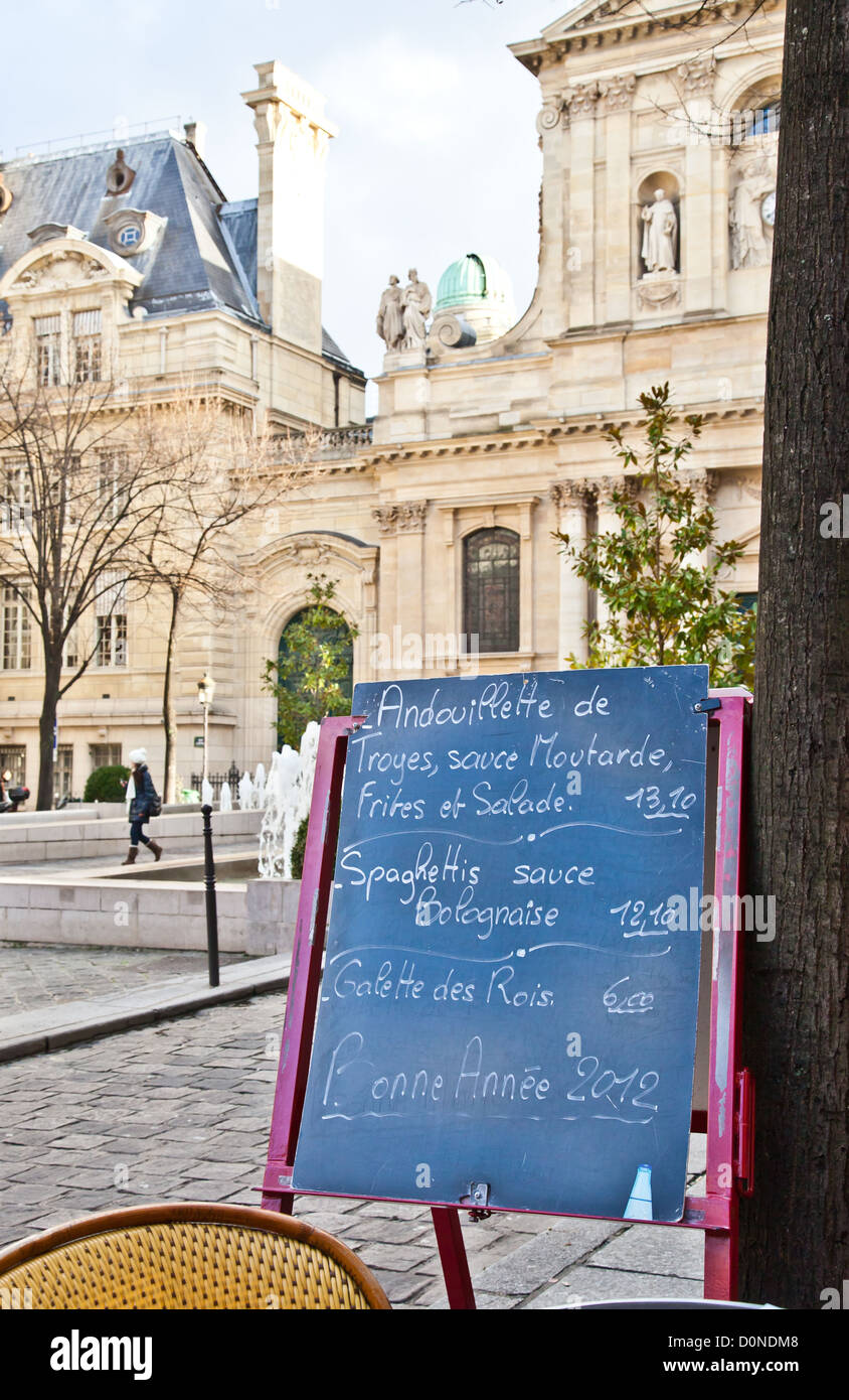 Paris - Menu dans un restaurant. Banque D'Images