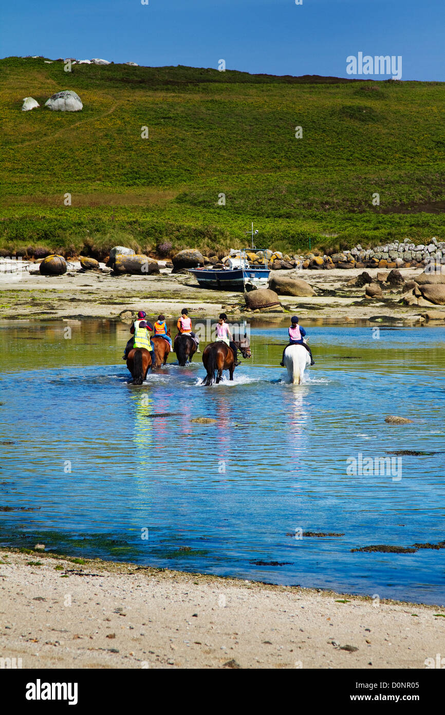 L'équitation sur St Mary's, Îles Scilly Banque D'Images