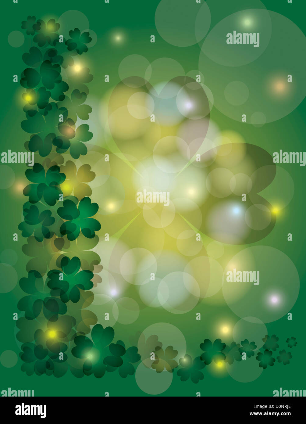 St Patricks Day Irish Lucky Trèfle à Quatre Feuilles Bokeh frontière avec Sparkles Illustration Banque D'Images