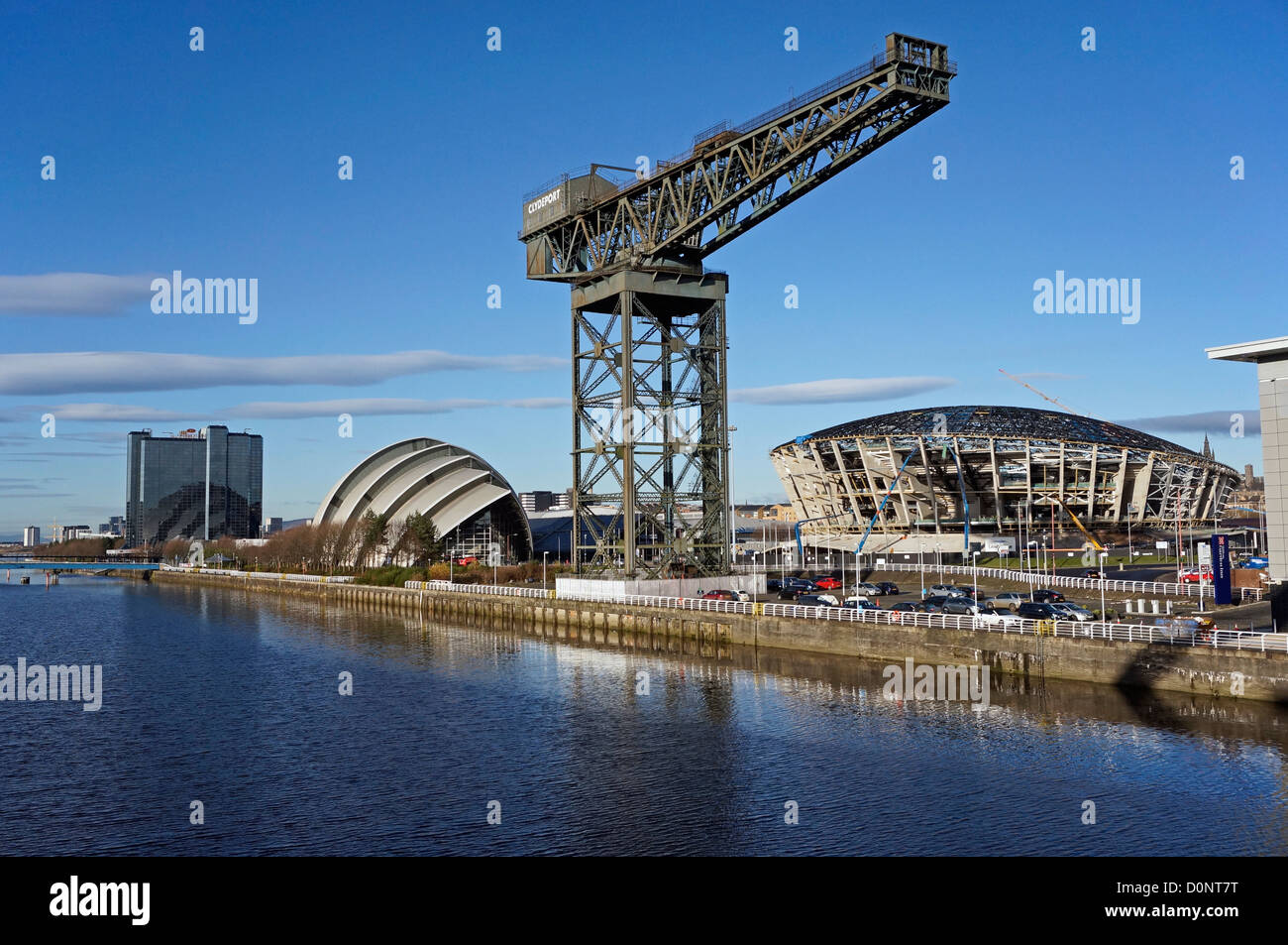 La construction progresse sur la nouvelle scène national écossais (l'hydroélectricité) à la SECC de Glasgow avec centre Finnieston Crane Banque D'Images