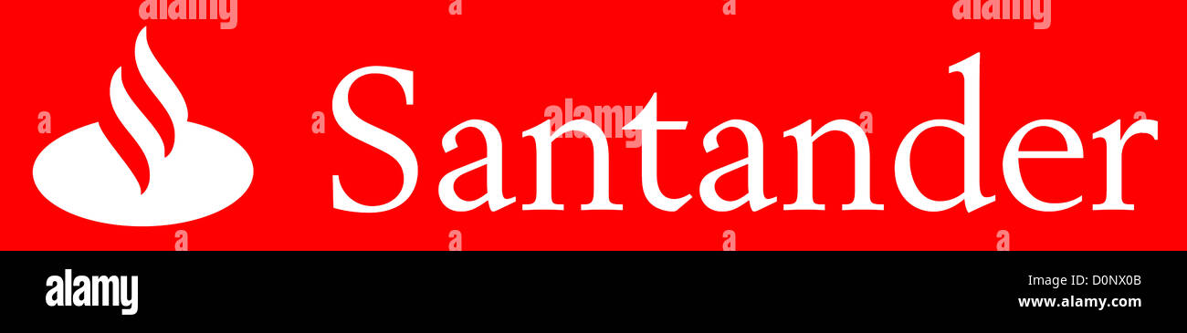 Logo de la banque universelle espagnol Banco Santander avec siège dans la ville de Santander. Banque D'Images Logo de la banque universelle espagnol Banco Santander avec siège dans la ville de Santander. Banque D'Images