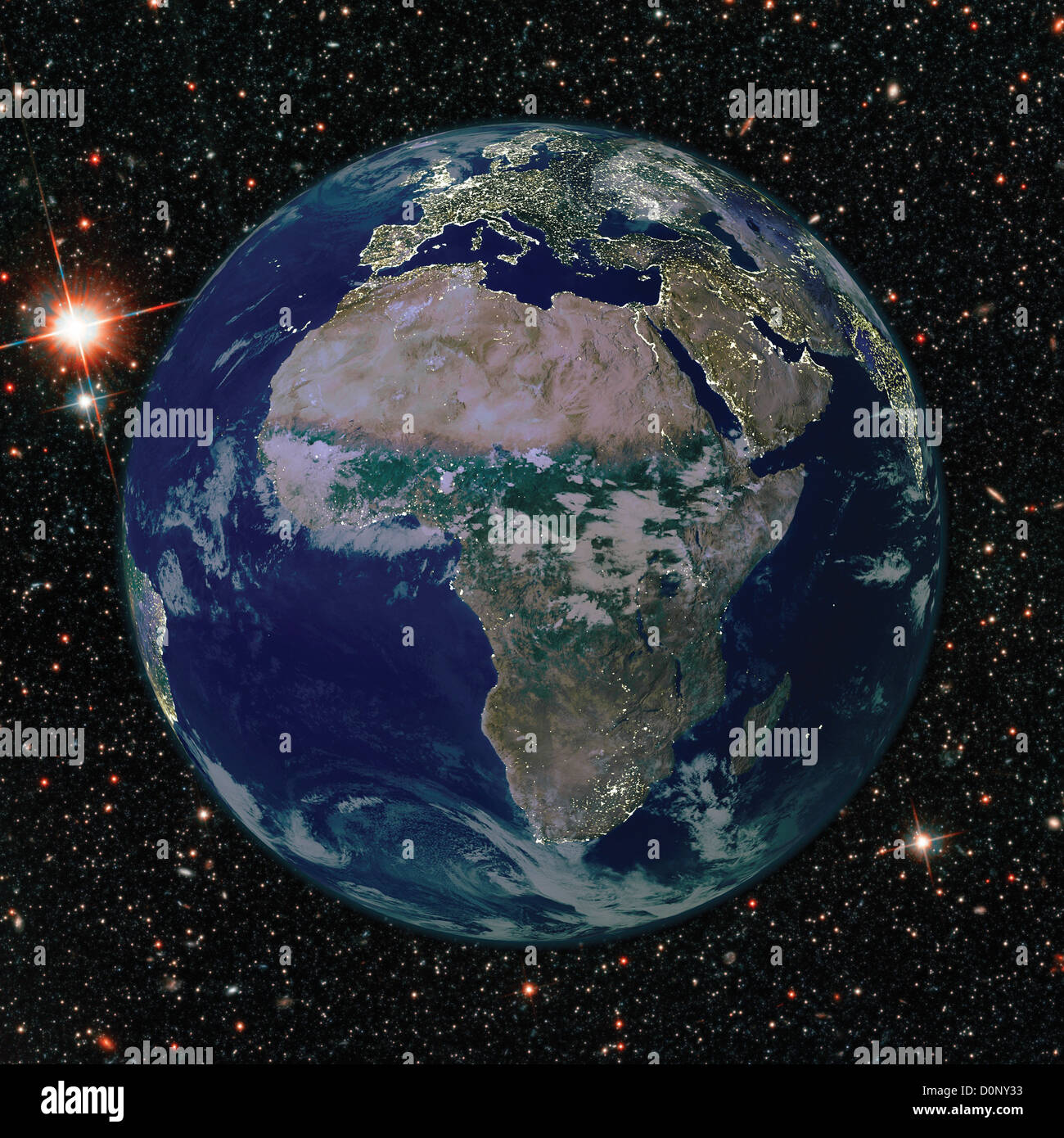 Image composite du continent africain avec les lumières de la ville vu par MODIS Banque D'Images