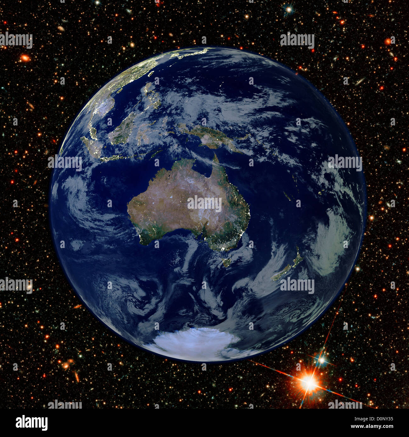 Image composite du continent australien avec les lumières de la ville vu par MODIS Banque D'Images