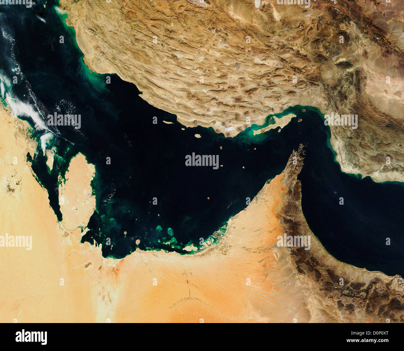 Les Plaques tectoniques entrent en collision dans le golfe Persique et le golfe d'Oman par MODIS Banque D'Images