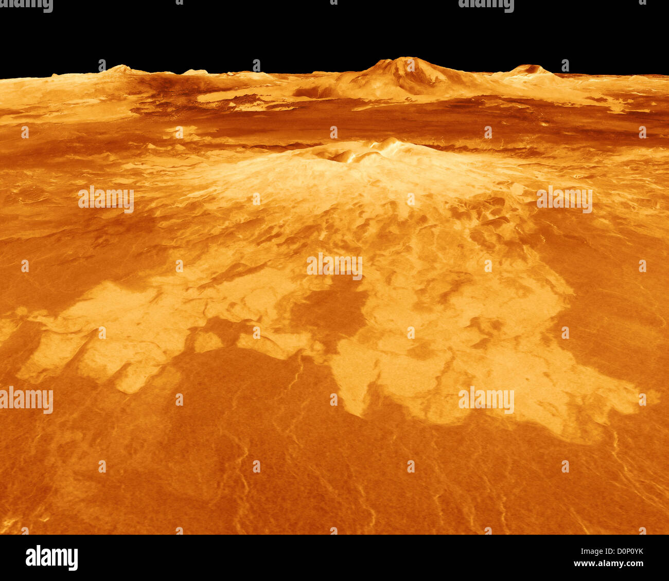 Vue en perspective tridimensionnelle de Sapas Mons sur Vénus vue par Magellan (création numérique) Banque D'Images